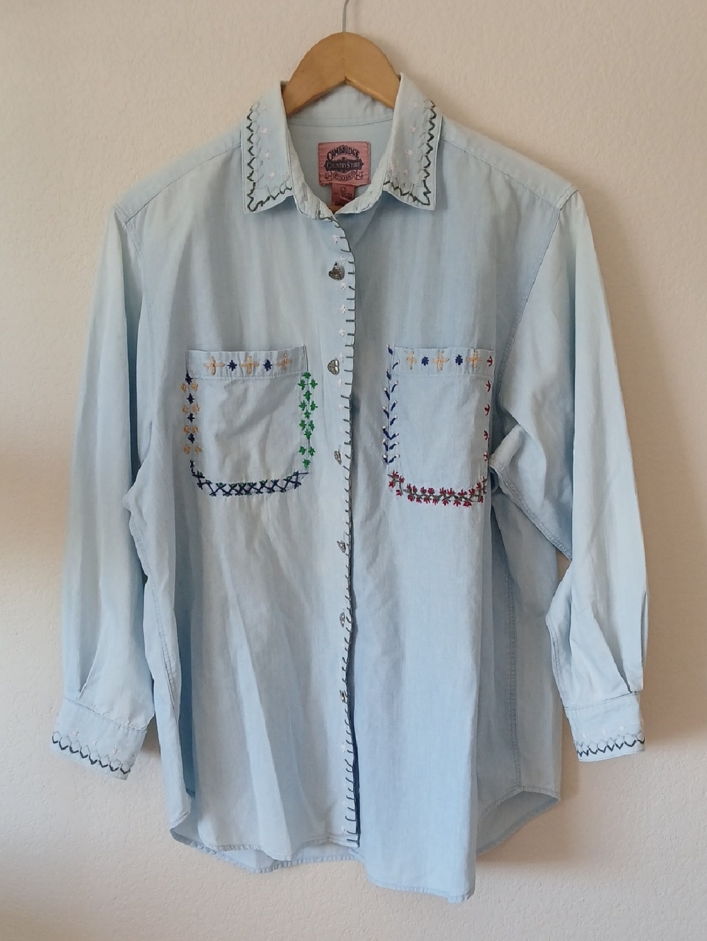 Cambridge Country Store Cotton Embroidered Button Up Top
